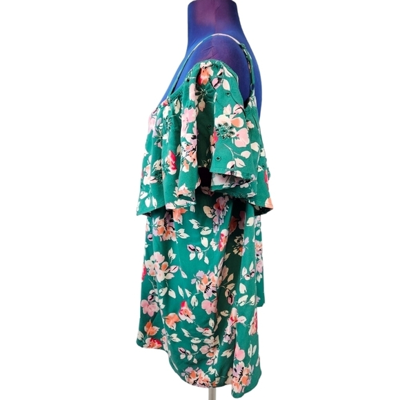 Torrid Green Floral Challis Embroidered Cold Shoulder Top Women's 2X Plus B102 - Picture 4 of 10